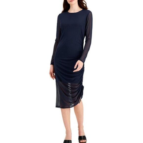 INC INTERNATIONAL CONCEPTS navy avalon side ruched midi dress size XL - Picture 1 of 8
